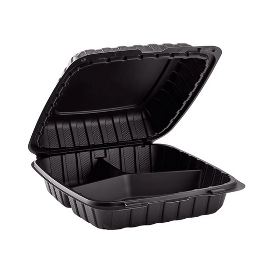 Black 3 Compartment Hinged Food Containers