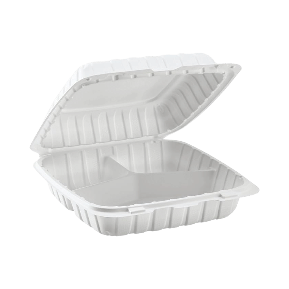 White 3 Compartment Hinged Food Containers