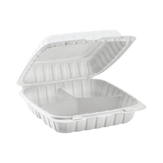 White 3 Compartment Hinged Food Containers