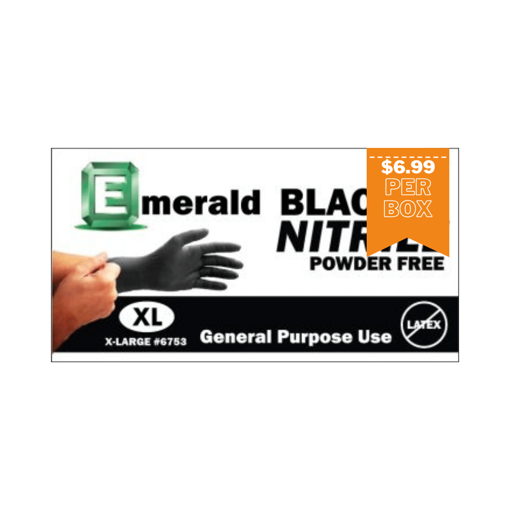 Emerald General Purpose Powder Free 3 Mil Black Nitrile Glove