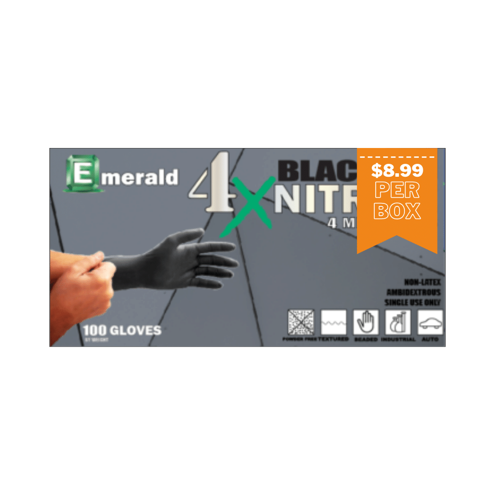 Emerald 4X Black Nitrile Powder Free 4 MIL Gloves