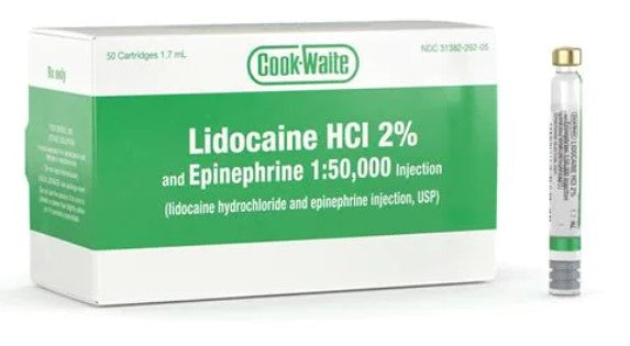 Lidocaine HCL 2%+Epi 1:150,000 (green) 50/cs